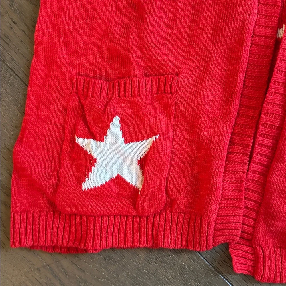 Boston Proper Red Cardigan with White Star Design - Picture 2 of 8